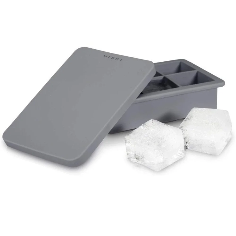 Viski Whiskey Ice Cube Tray with Lid, Large Makes Six 2-Inch Ice Molds,‎ NIB